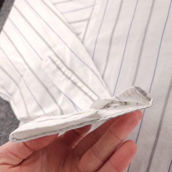 Gitman Bros Lightweight White Gray Blue Cotton Polyester Men 15.5 32 USA Striped - Picture 4 of 16